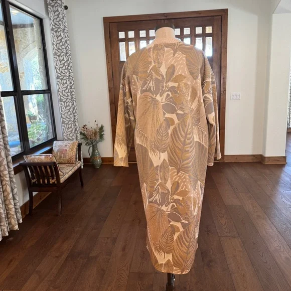 Zara Long Cardigan Coat Coatigan Duster in floral, gold print NWOT Size M - Picture 13 of 14